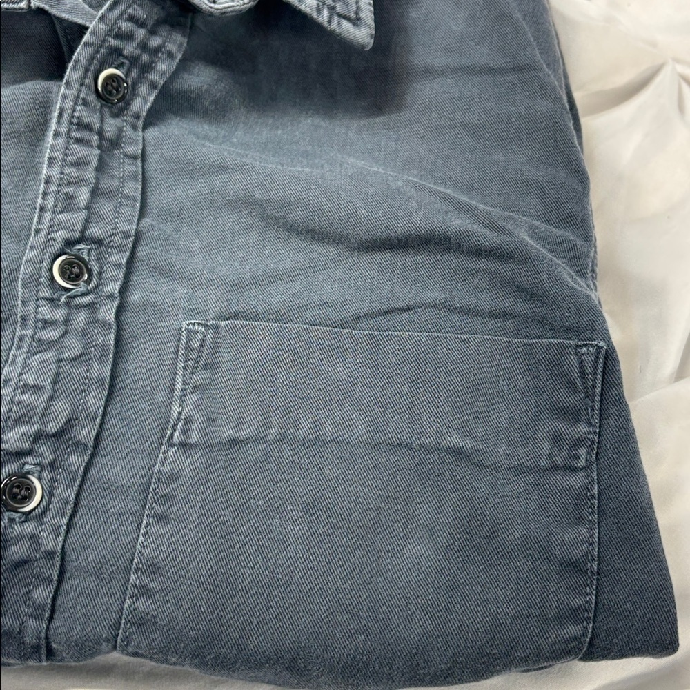 MOTHER Gray collard button down linnen blend long sleeve pocket shirt S - Picture 3 of 13